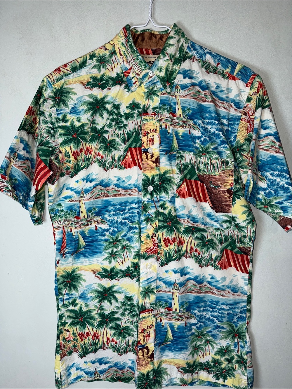 Vintage Wrangler 1947 Authentic Western Wear Mens Tropical Short-Sleeve Shirt S